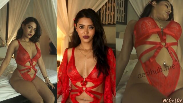 D’Souza Rocks Red Lingerie Boobs Press & Pussy Fingering Video